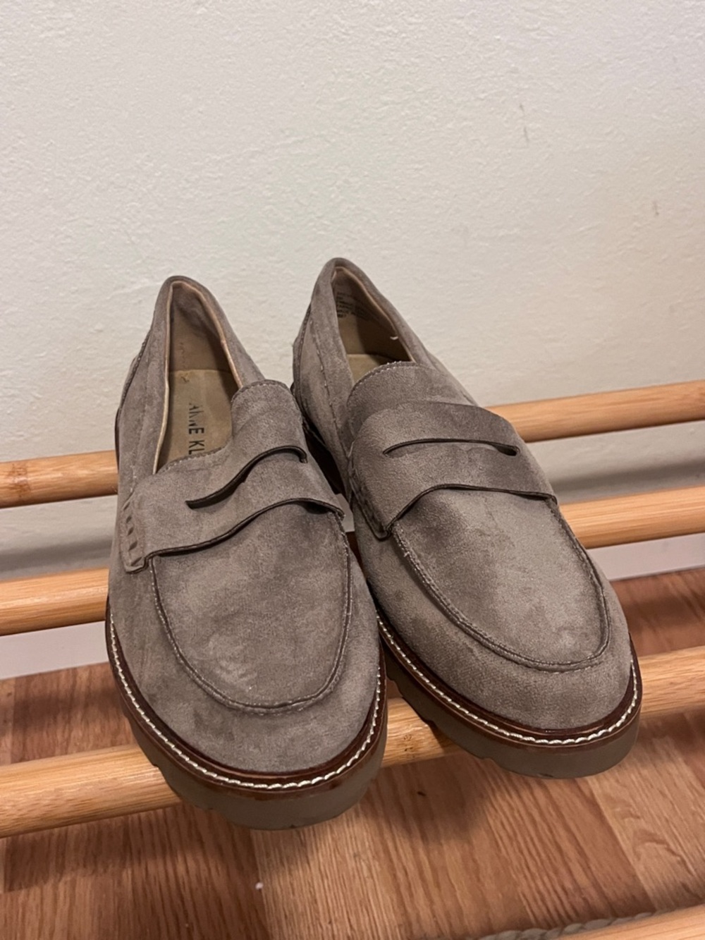 Anne Klein Taupe Suede Penny Loafers